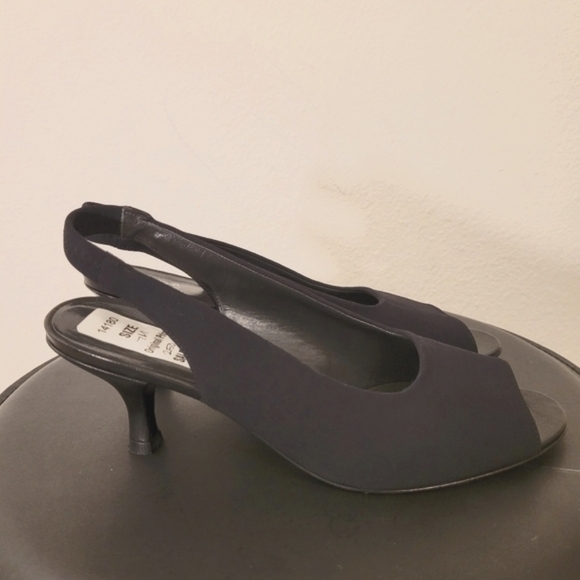 Stuart Weitzman Black Suede Open-Toe Slingback Heels Sz. 7 M - Picture 1 of 12